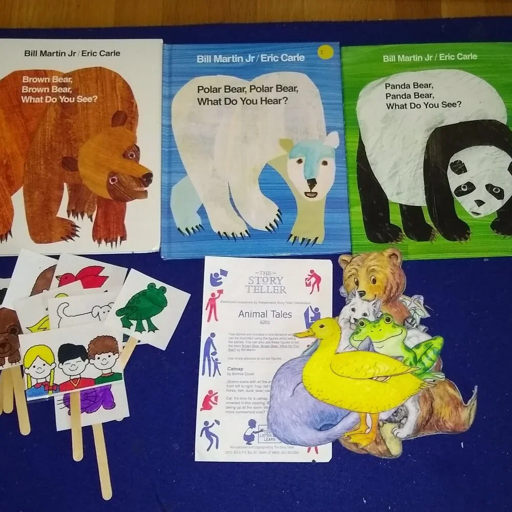 Eric Carle Set: Brown, Panda, Polar Bear HC + Flannel Story + Audio + Puppets
